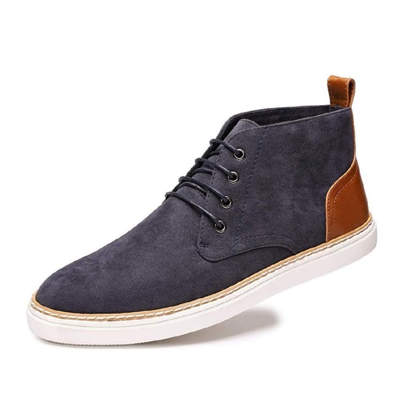 Mens Chukka Ankle Boots PU Leather Lace Up High Top Shoes Walking Casual Shoes